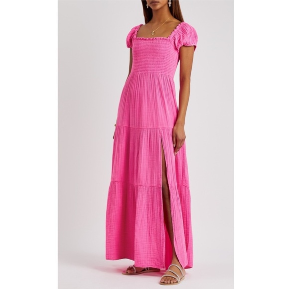LoveShackFancy Alohl Smocked Seersucker Maxi Dress - Picture 1 of 16